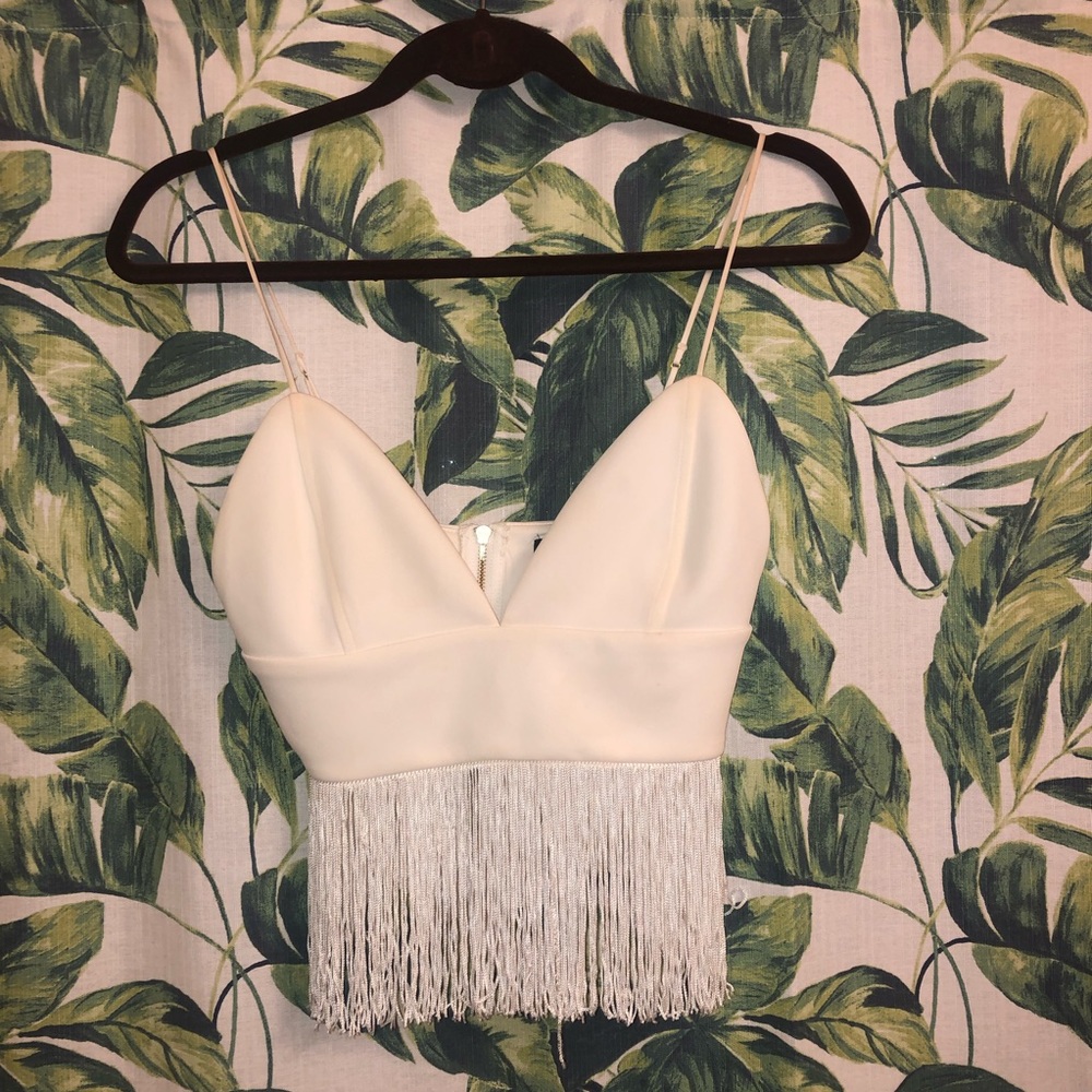 White fringe crop top